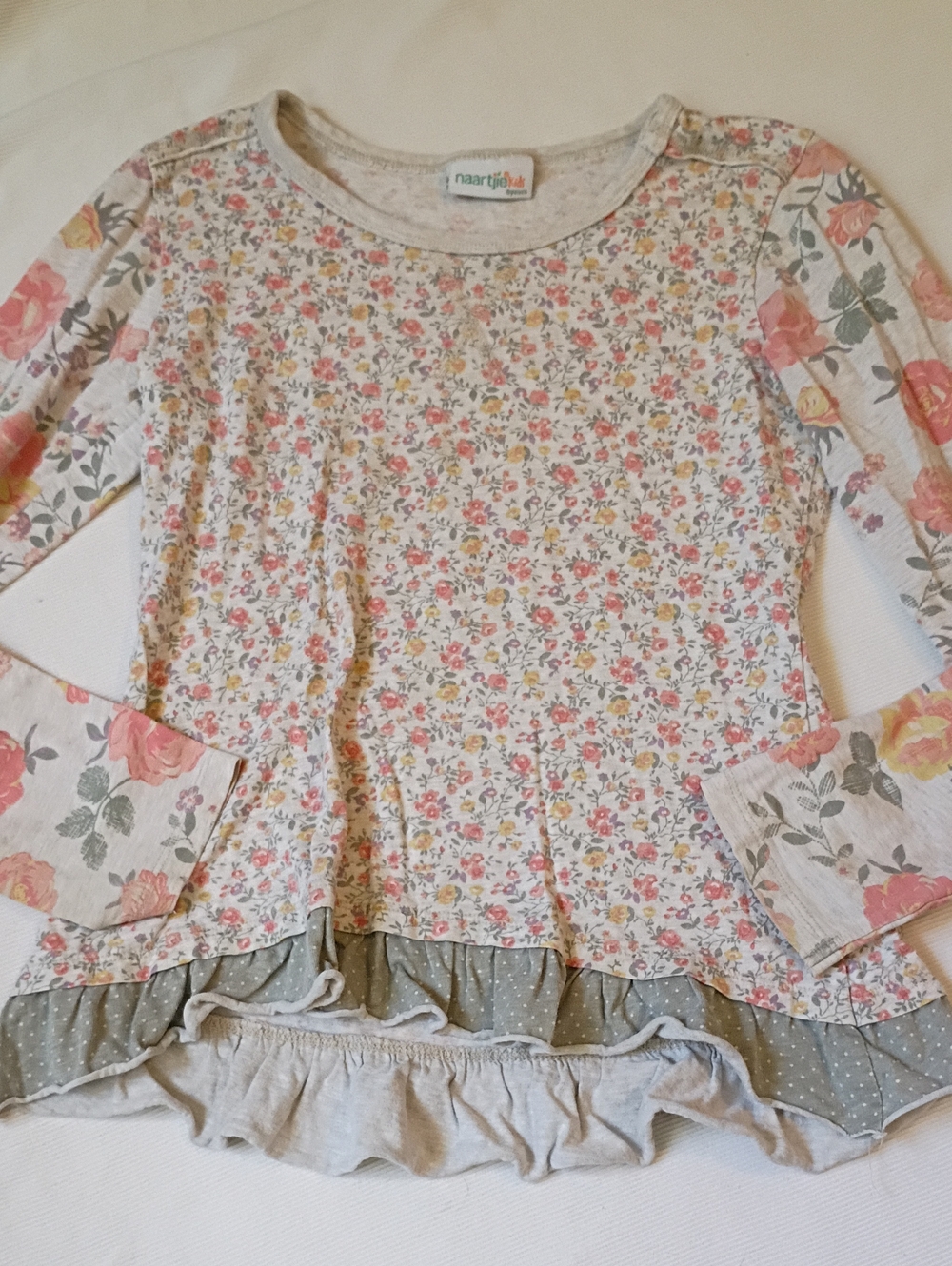 Naartjie floral ruffle hem long sleeve top